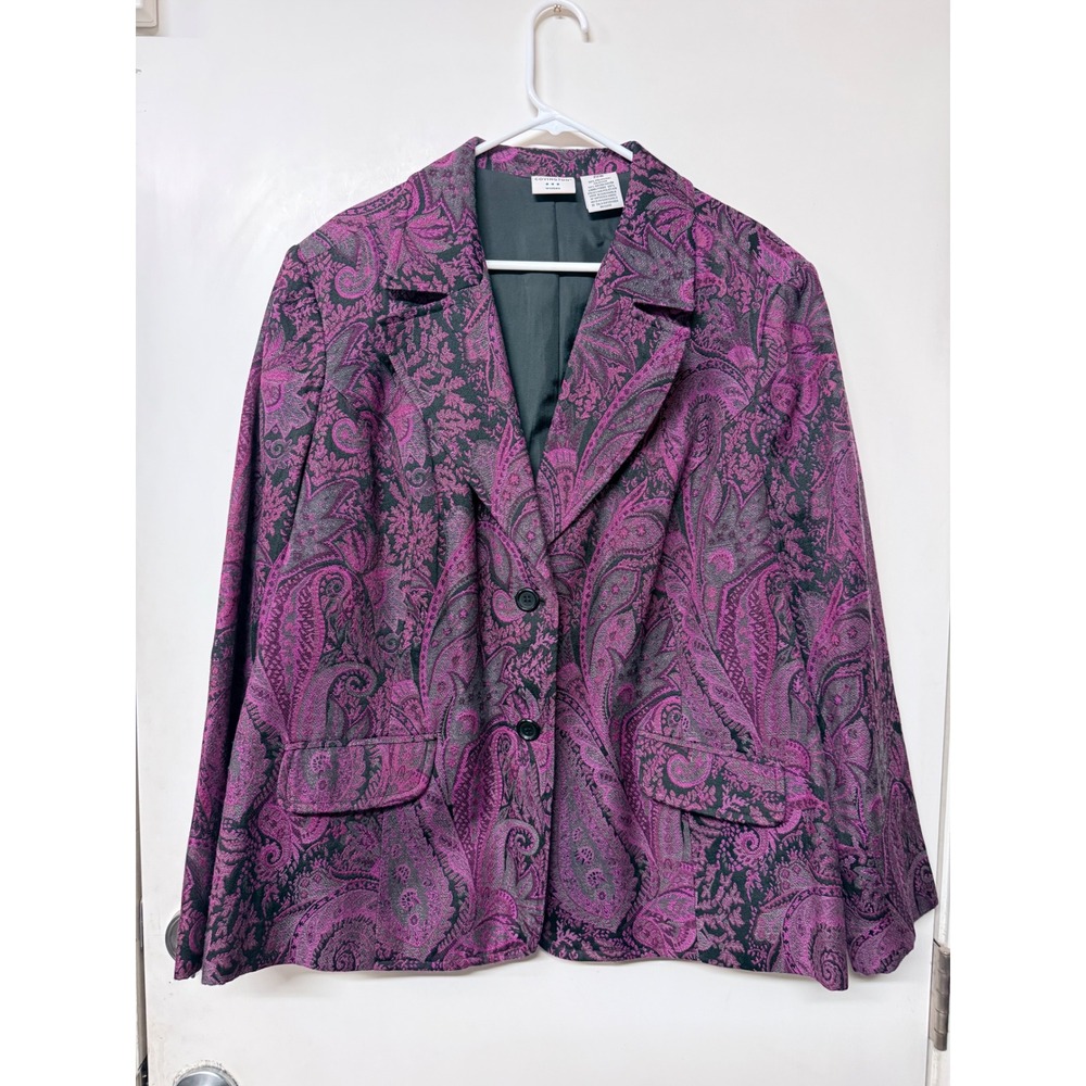 Covington Blazer Woman Size 22W Purple Paisley Jacquard Jacket Plus Size Notch